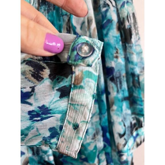 Christopher Banks Top Women L Blue Floral Sheer Western Boho Summer Office 80s - Picture 4 of 11